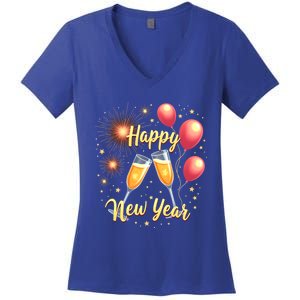 New Years Eve Happy New Year Party Supplies Fireworks Gift Women's V-Neck T-Shirt