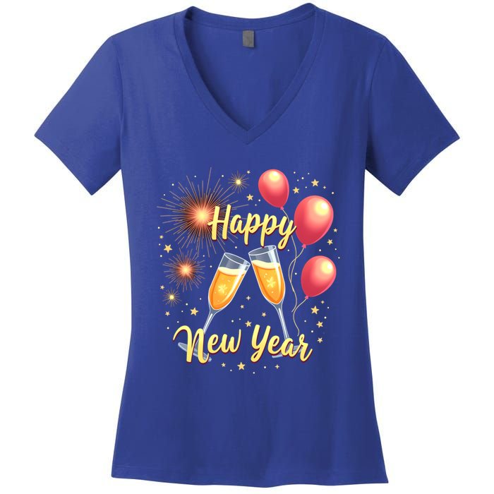 New Years Eve Happy New Year Party Supplies Fireworks Gift Women's V-Neck T-Shirt