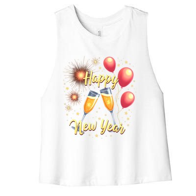 New Years Eve Happy New Year Party Supplies Fireworks Gift Women's Racerback Cropped Tank