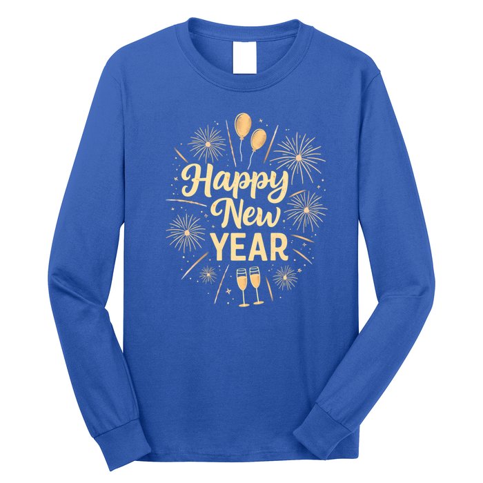 New Years Eve Happy New Year Party Supplies Fireworks Gift Long Sleeve Shirt