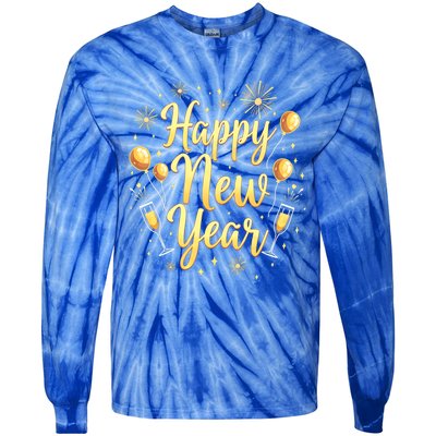 New Years Eve Happy New Year Party Supplies Fireworks Gift Tie-Dye Long Sleeve Shirt