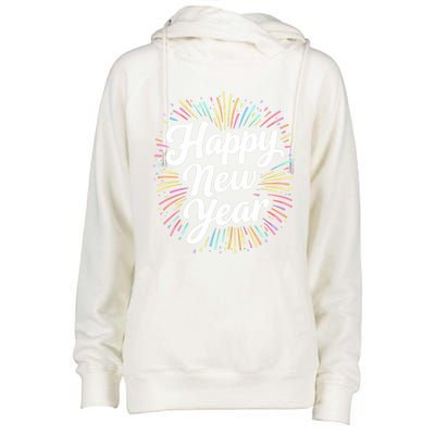 New Years Eve Happy New Year Party Supplies Fireworks Gift Womens Funnel Neck Pullover Hood