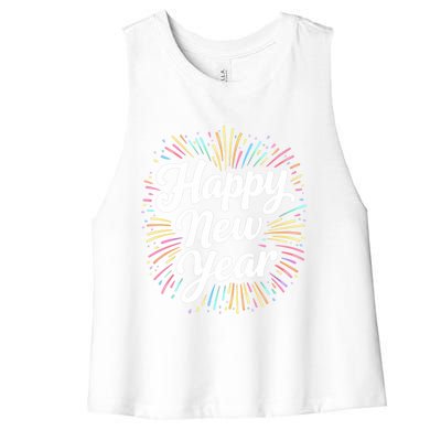 New Years Eve Happy New Year Party Supplies Fireworks Gift Women's Racerback Cropped Tank