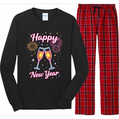 New Years Eve Happy New Year Party Supplies Fireworks Gift Long Sleeve Pajama Set