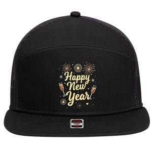 New Years Eve Happy New Year Party Supplies Fireworks Gift 7 Panel Mesh Trucker Snapback Hat