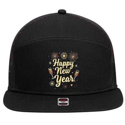 New Years Eve Happy New Year Party Supplies Fireworks Gift 7 Panel Mesh Trucker Snapback Hat