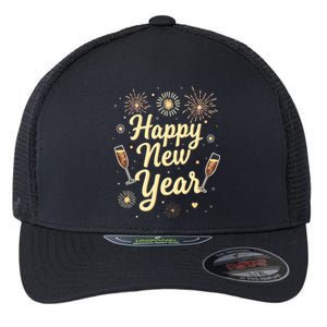 New Years Eve Happy New Year Party Supplies Fireworks Gift Flexfit Unipanel Trucker Cap