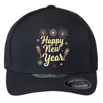 New Years Eve Happy New Year Party Supplies Fireworks Gift Flexfit Unipanel Trucker Cap