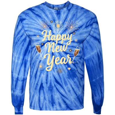 New Years Eve Happy New Year Party Supplies Fireworks Gift Tie-Dye Long Sleeve Shirt