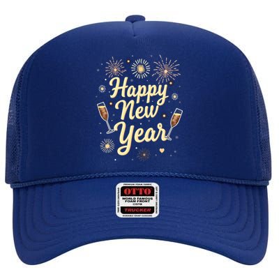 New Years Eve Happy New Year Party Supplies Fireworks Gift High Crown Mesh Back Trucker Hat