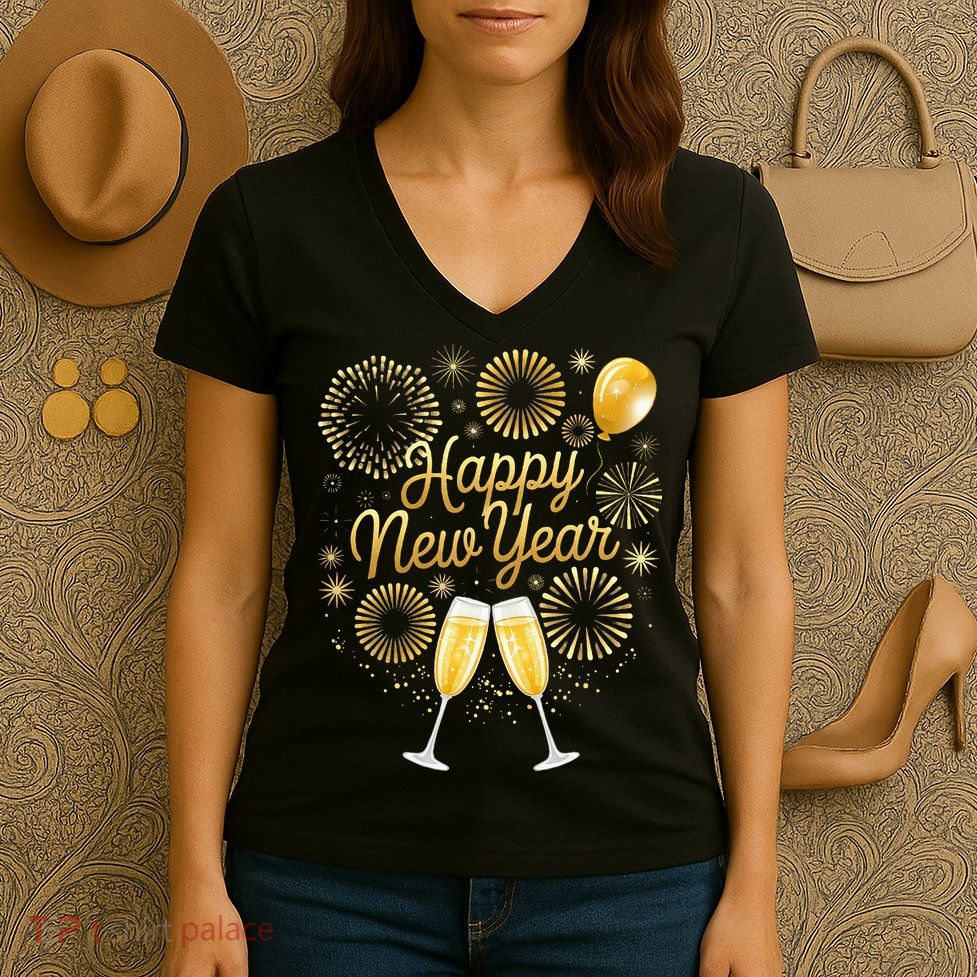 New Years Eve Party Supplies Nye Matching Happy New Year Women's V-Neck T-Shirt