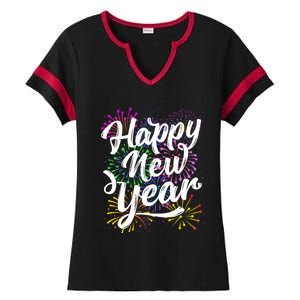 New Years Eve Party Supplies 2024 Happy New Year Fireworks Ladies Halftime Notch Neck Tee