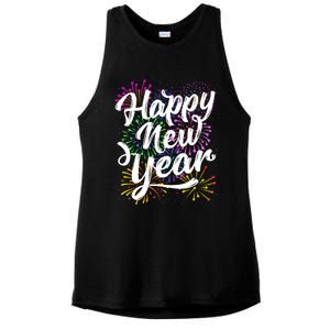 New Years Eve Party Supplies 2024 Happy New Year Fireworks Ladies PosiCharge Tri-Blend Wicking Tank