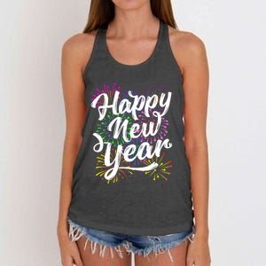 New Years Eve Party Supplies 2024 Happy New Year Fireworks Women's Knotted Racerback Tank