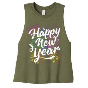 New Years Eve Party Supplies 2024 Happy New Year Fireworks Women's Racerback Cropped Tank