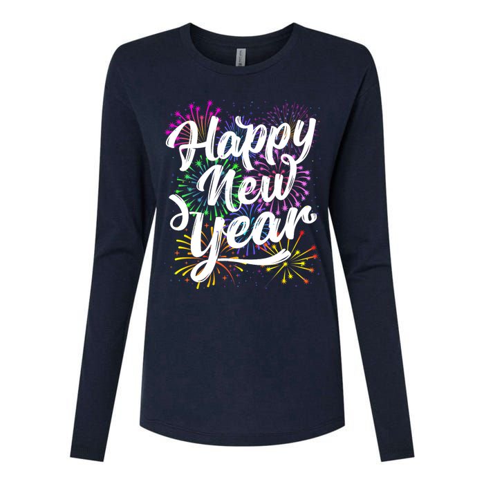 New Years Eve Party Supplies 2024 Happy New Year Fireworks Womens Cotton Relaxed Long Sleeve T-Shirt