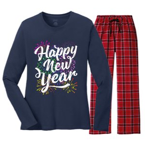 New Years Eve Party Supplies 2024 Happy New Year Fireworks Women's Long Sleeve Flannel Pajama Set 