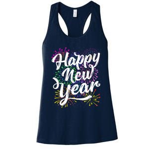 New Years Eve Party Supplies 2024 Happy New Year Fireworks Women's Racerback Tank