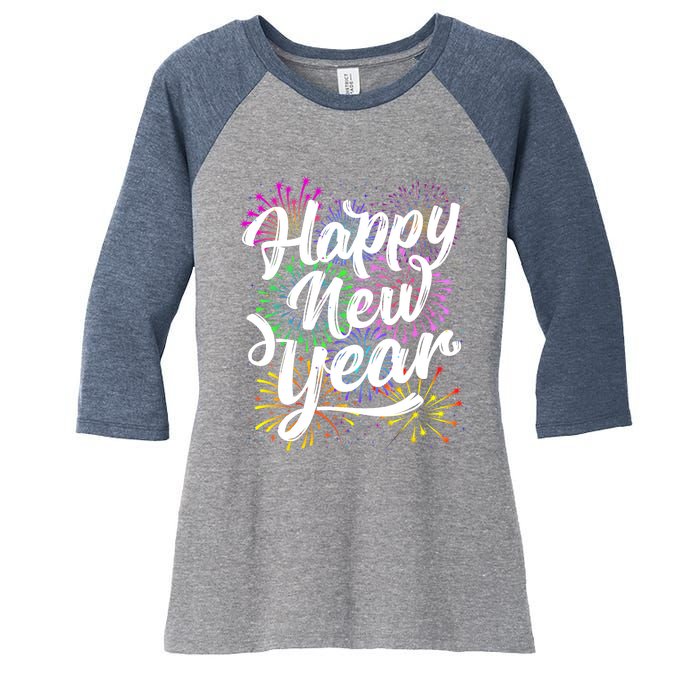 New Years Eve Party Supplies 2024 Happy New Year Fireworks Women's Tri-Blend 3/4-Sleeve Raglan Shirt