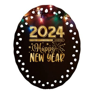 New Years Eve Party Supplies 2024 Happy New Year Fireworks Ceramic Oval Ornament