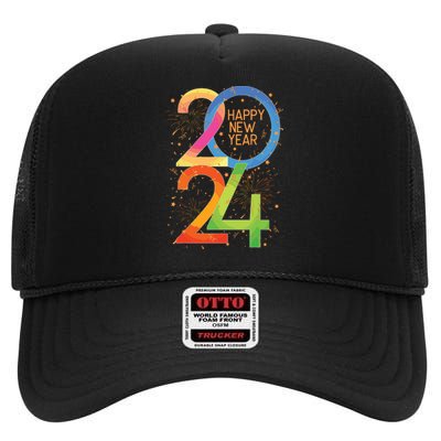 New Years Eve 2024 Colorful Nye Party High Crown Mesh Back Trucker Hat