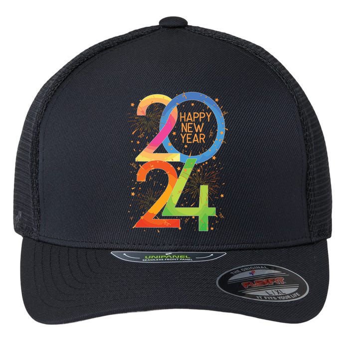 New Years Eve 2024 Colorful Nye Party Flexfit Unipanel Trucker Cap