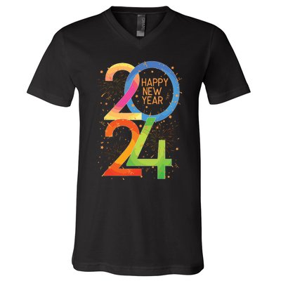 New Years Eve 2024 Colorful Nye Party V-Neck T-Shirt