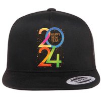 New Years Eve 2024 Colorful Nye Party Flat Bill Trucker Hat