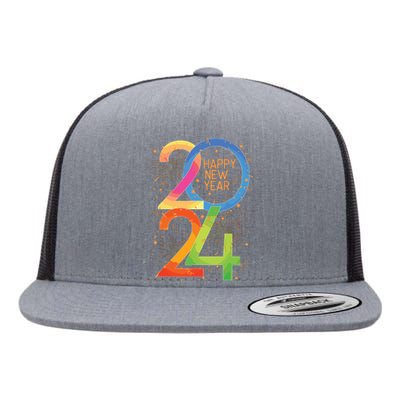 New Years Eve 2024 Colorful Nye Party Flat Bill Trucker Hat