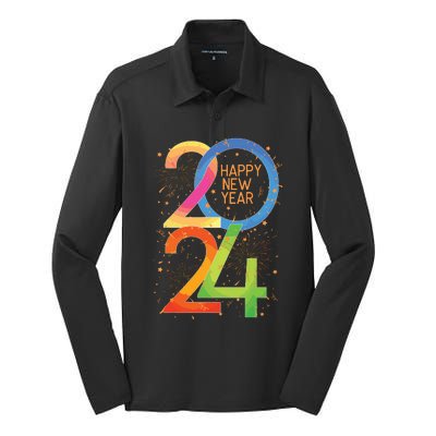 New Years Eve 2024 Colorful Nye Party Silk Touch Performance Long Sleeve Polo