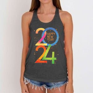 New Years Eve 2024 Colorful Nye Party Women's Knotted Racerback Tank