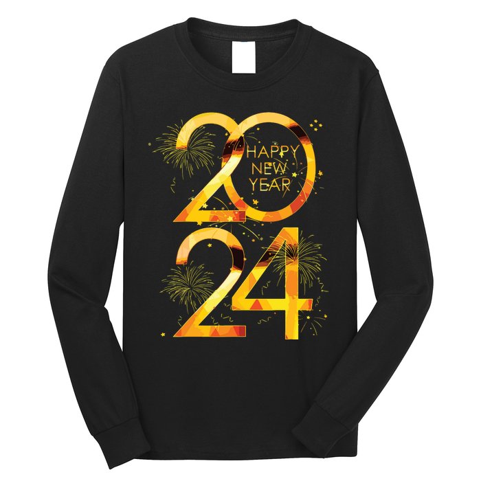 New Years Eve Party Supplies 2024 Happy New Year Fireworks Long Sleeve Shirt