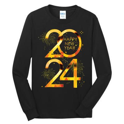 New Years Eve Party Supplies 2024 Happy New Year Fireworks Tall Long Sleeve T-Shirt