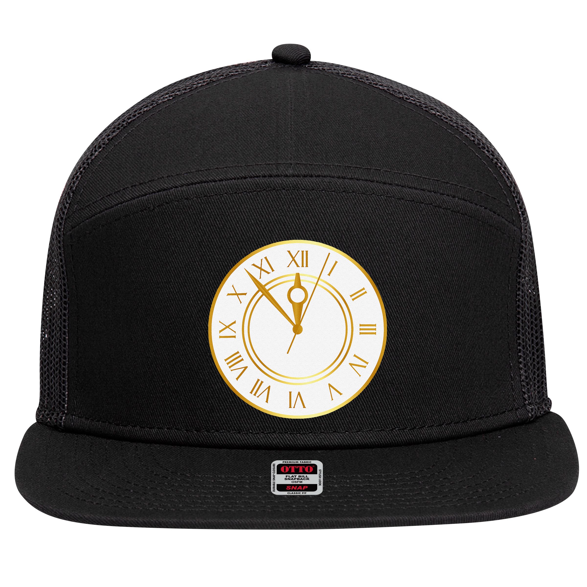 New YearS Eve Clock 7 Panel Mesh Trucker Snapback Hat