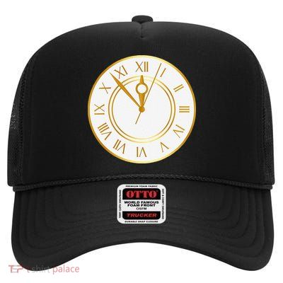 New YearS Eve Clock High Crown Mesh Back Trucker Hat