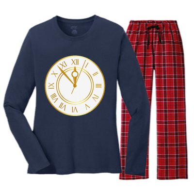 New YearS Eve Clock Women's Long Sleeve Flannel Pajama Set 