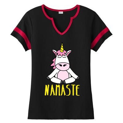 Namaste Yoga Funny Meditating Magical Creature Gift Ladies Halftime Notch Neck Tee