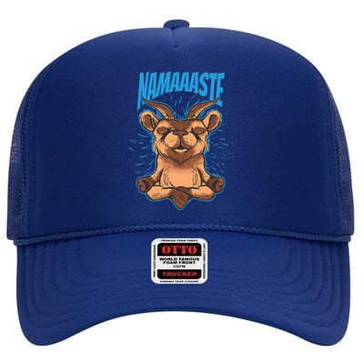 Namaste Yoga Goat Cute Gift High Crown Mesh Back Trucker Hat