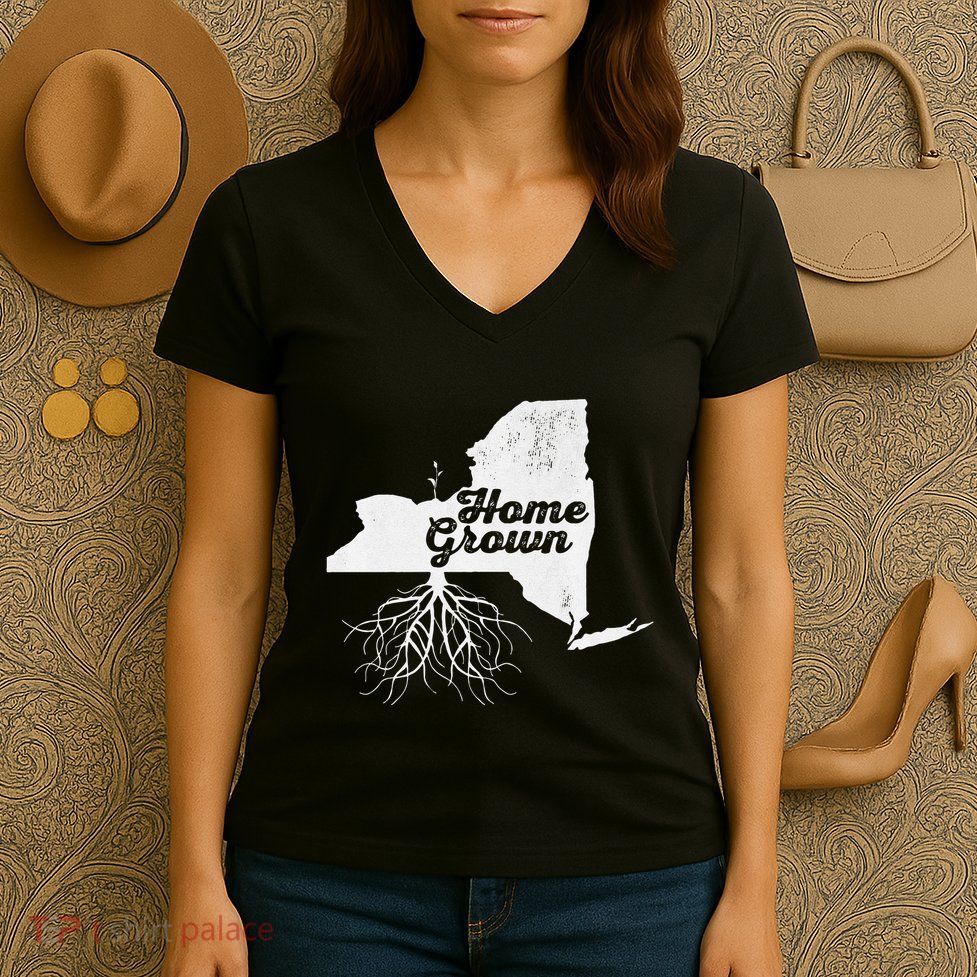 New York Home Grown Roots Ny State Pride Women's V-Neck T-Shirt