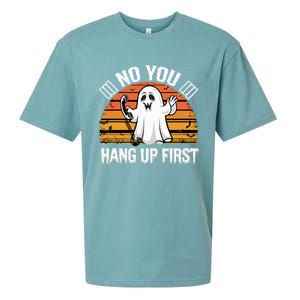 No You Hang Up First Ghost Halloween Funny Gift Sueded Cloud Jersey T-Shirt