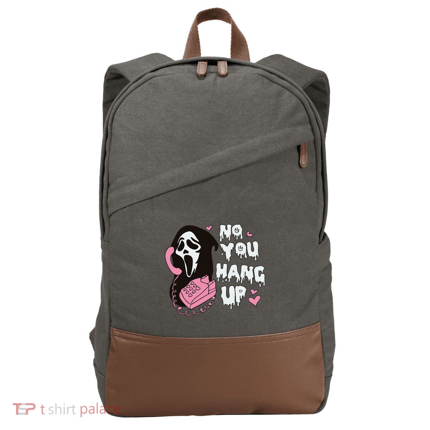 No You Hang Up First. Ghost Halloween Funny Cotton Canvas Backpack