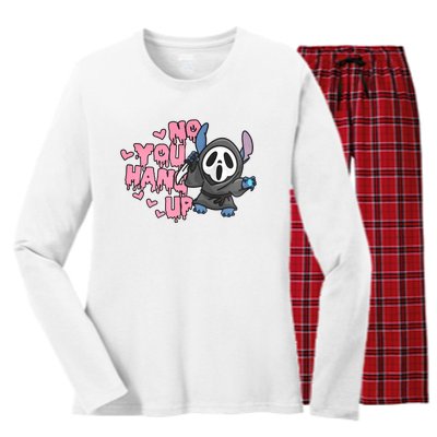 No You Hang Up Funny Ghostface Scream Horror Valentine's Day Women's Long Sleeve Flannel Pajama Set 