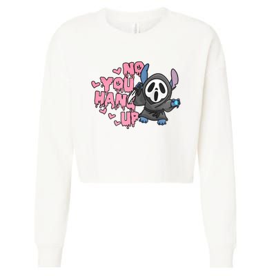 No You Hang Up Funny Ghostface Scream Horror Valentine's Day Cropped Pullover Crew