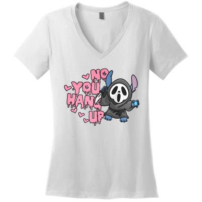 No You Hang Up Funny Ghostface Scream Horror Valentine's Day Women's V-Neck T-Shirt