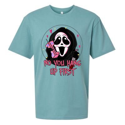 No You Hang Up First Ghost Calling Halloween Sueded Cloud Jersey T-Shirt