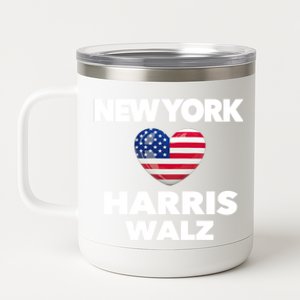 New York Loves Harris Walz America Usa Election Democrat Gift 12 oz Stainless Steel Tumbler Cup