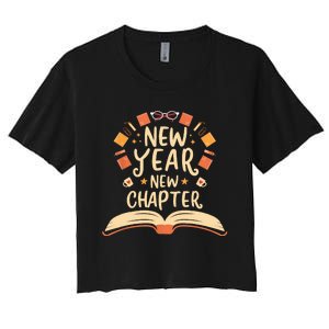 New Year New Chapter Happy New Year 2024 Book Lover Women's Crop Top Tee