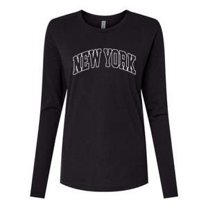 New York Ny Throwback Design Classic Womens Cotton Relaxed Long Sleeve T-Shirt