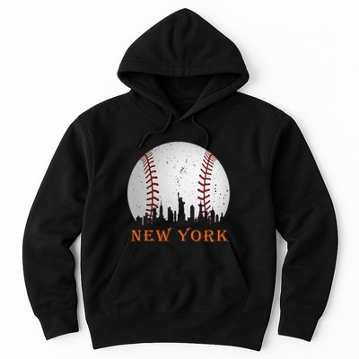 New York Ny Skyline Baseball Vintage Met Hoodie