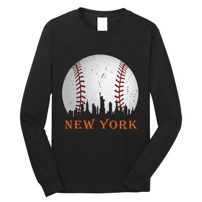 New York Ny Skyline Baseball Vintage Met Long Sleeve Shirt